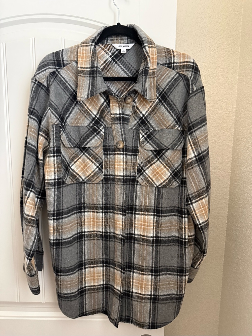Steve Madden Gray & Tan Plaid Utility Jacket